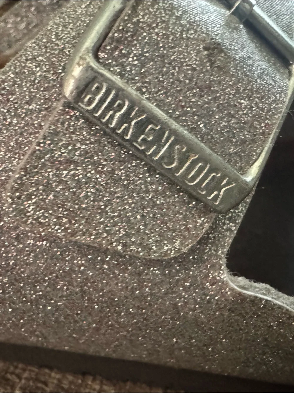 Birkenstock Kids Glitter Silver Arizona Two-Strap Sandals